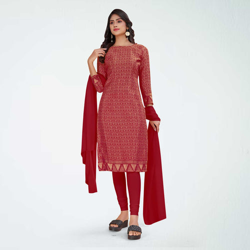 Maroon Women's Premium Silk Chiffon Ikat Print Security Uniform Salwar Kameez