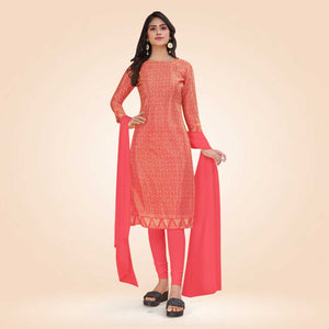 Peach Women's Premium Silk Chiffon Ikat Print Teachers Uniform Salwar Kameez