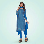 Cobalt Blue Women's Premium Silk Chiffon Ikat Print Women's Uniform Salwar Kameez