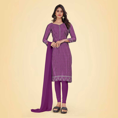 Purple Women's Premium Silk Chiffon Ikat Print Annual Function Uniform Salwar Kameez