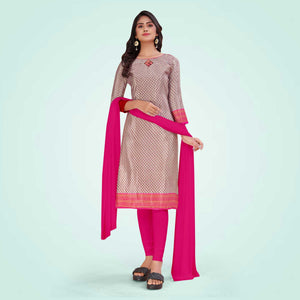 Pink and Rani Pink Women's Premium Silk Chiffon Small Butty Resort Uniform Salwar Kameez