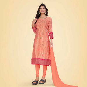 Peach and Red Women's Premium Silk Chiffon Small Butty School Teacher Uniform Salwar Kameez