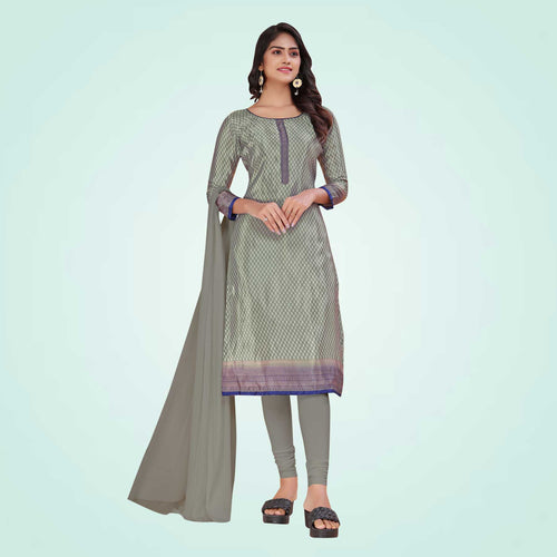 Pistachio and Brown Women's Premium Silk Chiffon Small Butty Housekeeping Uniform Salwar Kameez