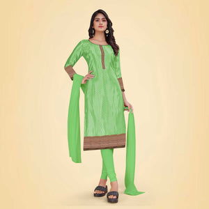 Pistachio and Brown Women's Premium Silk Chiffon Small Butty Housekeeping Uniform Salwar Kameez