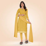 Yellow Women's Premium Silk Chiffon Small Butty College Uniform Salwar Kameez