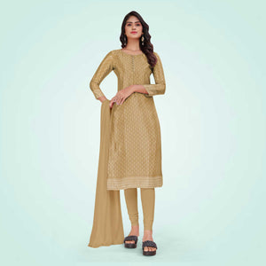 Beige Women's Premium Silk Chiffon Small Butty Housekeeping Uniform Salwar Kameez