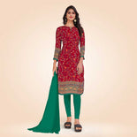 Maroon and Bottle Green Women's Premium Italian Silk Floral Print School Teacher Uniform Salwar Kameez