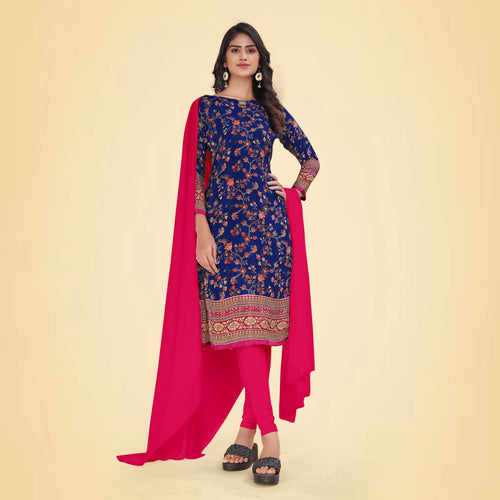 Black and Red Women's Premium Italian Silk Floral Print Housekeeping Uniform Salwar Kameez