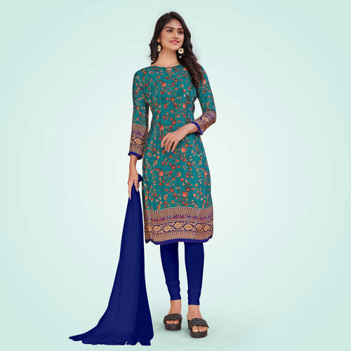 Navy Blue and Rani Pink Women's Premium Italian Silk Floral Print Office Uniform Salwar Kameez