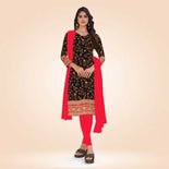 Black and Red Women's Premium Italian Silk Floral Print Housekeeping Uniform Salwar Kameez
