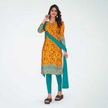 Mustard and Turquoise Women's Premium Italian Silk Floral Print School Uniform Salwar Kameez