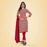 Navy Blue Women's Premium Italian Silk Ikat Print Jewellery Showroom Uniform Salwar Kameez