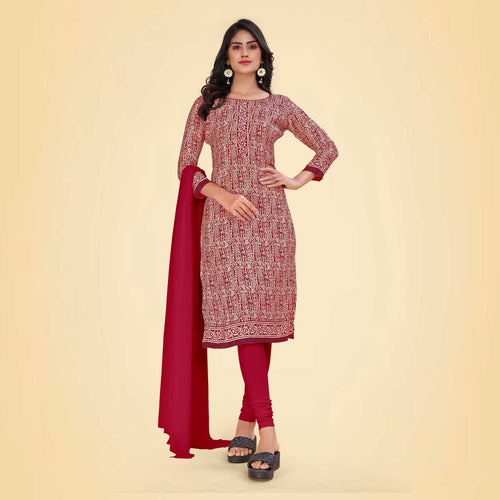 Maroon Women's Premium Italian Silk Ikat Print School Uniform Salwar Kameez