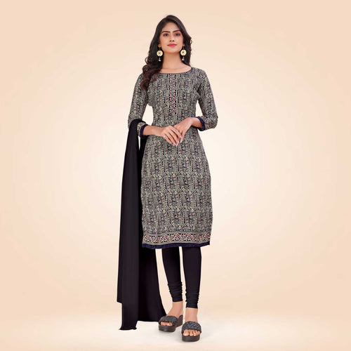 Navy Blue Women's Premium Italian Silk Ikat Print Jewellery Showroom Uniform Salwar Kameez