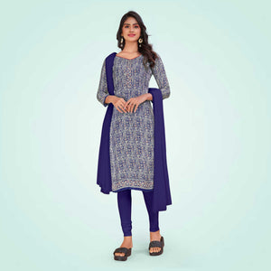 Navy Blue Women's Premium Italian Silk Ikat Print Jewellery Showroom Uniform Salwar Kameez