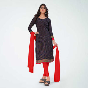 Black and Red Women's Premium Italian Silk Small Butty Teachers Uniform Salwar Kameez