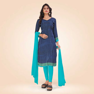 Navy Blue and Turquoise Women's Premium Italian Silk Small Butty Resort Uniform Salwar Kameez