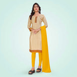 Beige and Yellow Women's Premium Italian Silk Discipline Day Front Office Uniform Salwar Kameez