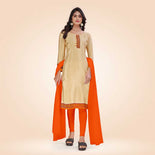 Beige and Orange Women's Premium Italian Silk Discipline Day Jewellery Showroom Uniform Salwar Kameez