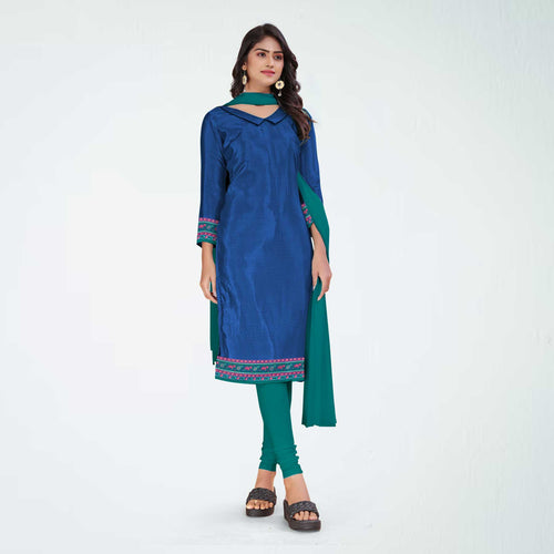 Beige and Turquoise Women's Premium Italian Silk Discipline Day Anganwadi Uniform Salwar Kameez
