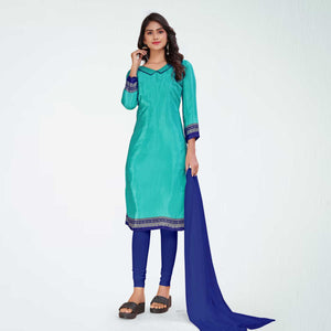 Turquoise and Navy Blue Women's Premium Italian Silk Discipline Day Hospital Uniform Salwar Kameez