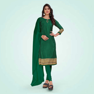 Bottle Green and Beige Women's Premium Italian Silk Plain Gaala Border Staff Uniform Salwar Kameez