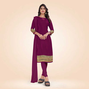 Wine and Beige Women's Premium Italian Silk Plain Gaala Border Showroom Staff Uniform Salwar Kameez