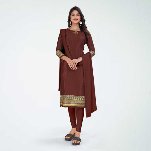 Bottle Green and Beige Women's Premium Italian Silk Plain Gaala Border Staff Uniform Salwar Kameez