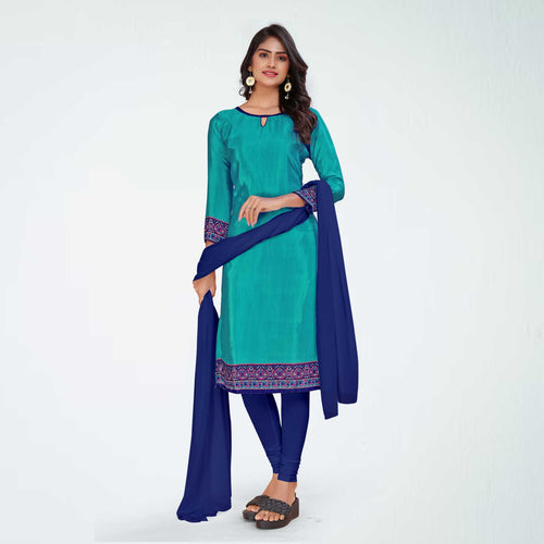Magenta pink and Leaf Green Women's Premium Italian Silk Plain Gaala Border Front Office Uniform Salwar Kameez