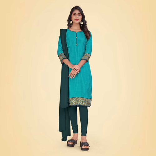 Mehandi and Botlle Green Women's Premium Italian Silk Plain Gaala Border Industrial Uniform Salwar Kameez