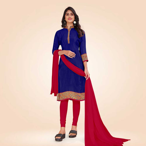 Yellow and Maroon Women's Premium Italian Silk Plain Gaala Border College Uniform Salwar Kameez