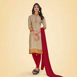 Yellow and Maroon Women's Premium Italian Silk Plain Gaala Border College Uniform Salwar Kameez