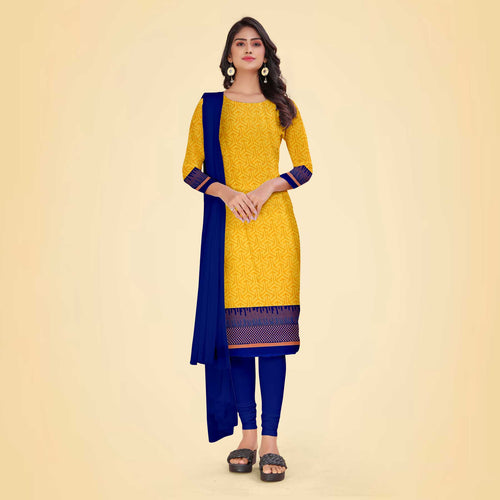 Yellow and Navy Blue Women's Premium Italian Silk Discipline Day School Teacher Uniform Salwar Kameez