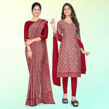 Rani Pink Women's Premium Silk Chiffon Receptionist Uniform Sarees  Salwar Combo