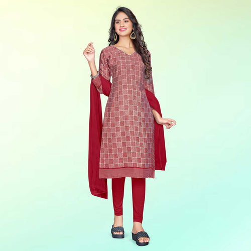 Beige Women's Premium Silk Chiffon School Uniform Salwar Kameez Unstitched Dress Materials Set