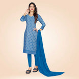 Peacock Blue Women's Premium Silk Chiffon Receptionist Uniform Salwar Kameez Unstitched Dress Materials Set