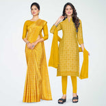 Rani Pink Women's Premium Silk Chiffon Receptionist Uniform Sarees  Salwar Combo