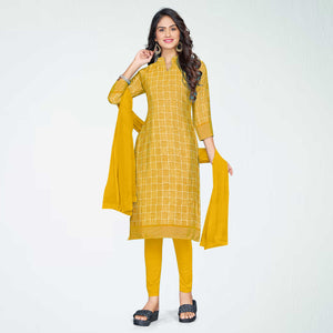 Mustard Women's Premium Silk Chiffon Airline Uniform Salwar Kameez Unstitched Dress Materials Set
