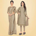 Rani Pink Women's Premium Silk Chiffon Receptionist Uniform Sarees  Salwar Combo