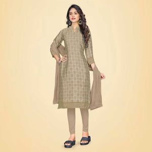 Beige Women's Premium Silk Chiffon School Uniform Salwar Kameez Unstitched Dress Materials Set