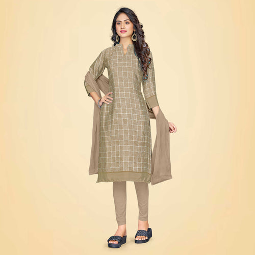 Gray Women's Premium Silk Chiffon College Uniform Salwar Kameez Unstitched Dress Materials Set