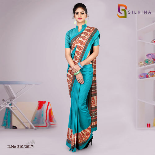 Turquoise Women's Premium Dola Silk Airlines Uniform Sarees With Blouse Piece
