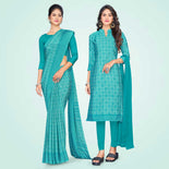 Beige Women's Premium Silk Chiffon Teachers Uniform Sarees  Salwar Combo