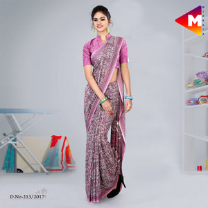 Pink Women's Premium Georgette Paisley Print Hotel Uniform Sarees With Blouse Piece
