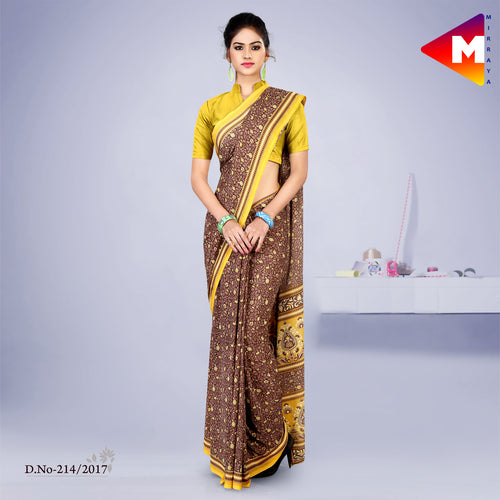 Brown and Yellow Women's Premium Georgette Paisley Print Showroom Uniform Sarees With Blouse Piece