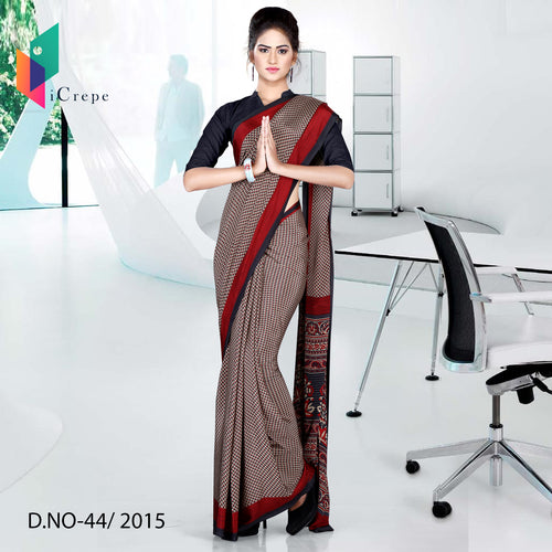 Red And Black Women's Premium Italian Crepe Annual Day Uniform Saree With Blouse Piece