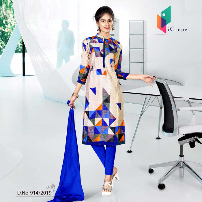 White And Blue Crepe Silk Corporate Uniform Salwar Kameez