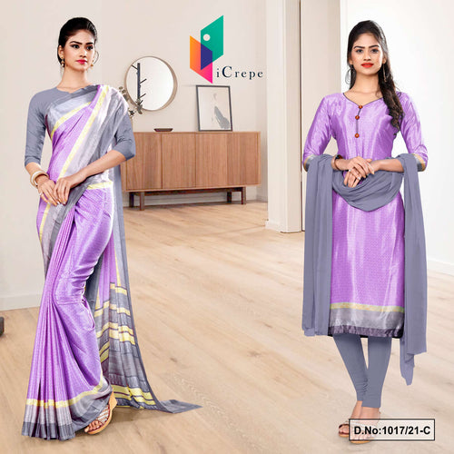 Lavender Gray Women's Premium Silk Chiffon Small Butty Uniform Sarees Salwar Combo For Factory Uniform
