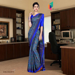 Yellow and Sea Green Women's Premium Italian Silk Ikat Print Jewellery–  Uniform Sarees