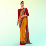 Mustard and Brown Women's Premium Italian Silk Plain Gaala Border Annual Function Uniform Saree